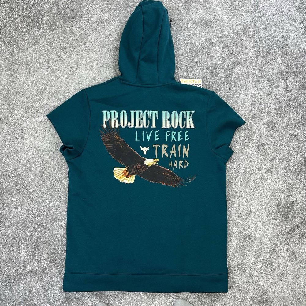 Under Armour Project Rock Short Sleeve Hoodie Mens Size 2XL Hydro Teal 1383209